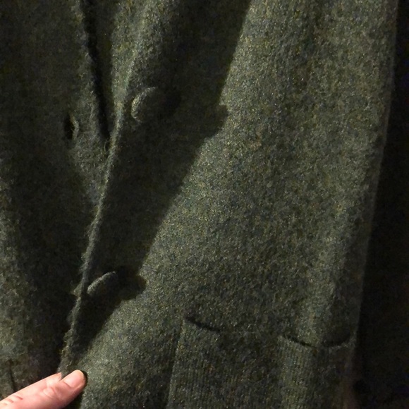 Long dark green wool cardigan -mock neck - Picture 3 of 3